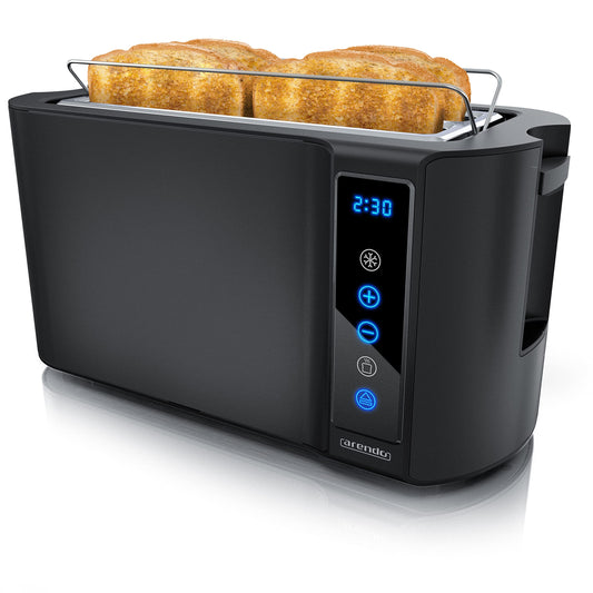 Arendo - 4 Slice Long Slot Toaster - Touch Panel - Remaining Time Display - Double Wall Housing with Warming Rack 7 Browning Settings Auto Bread