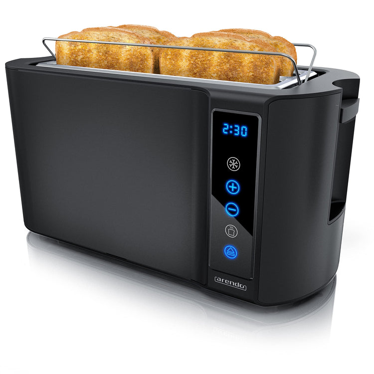 Arendo - 4 Slice Long Slot Toaster - Touch Panel - Remaining Time Display - Double Wall Housing with Warming Rack 7 Browning Settings Auto Bread