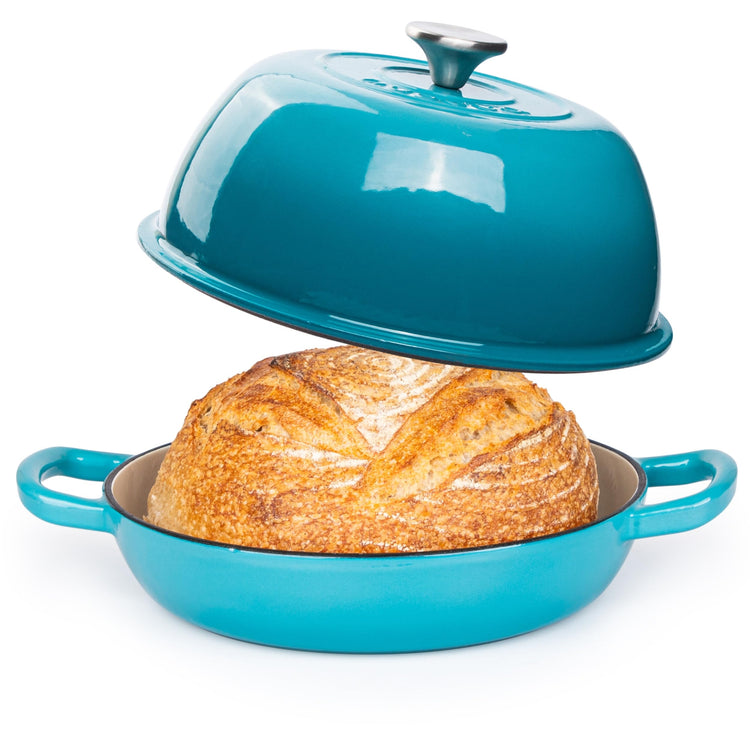 Enamelled Cast Iron Dutch Oven Pot Dutch Oven For Sourdough Bread Baking Cast Iron Bread Pot Blue, 6 Quarts, 22cm by Nuovva