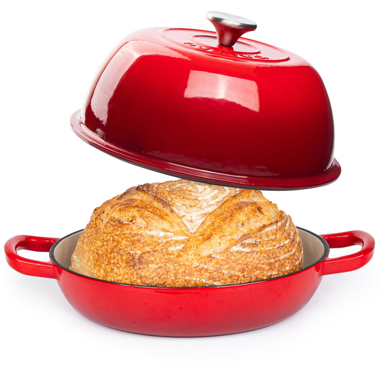 Enamelled Cast Iron Dutch Oven Pot Dutch Oven For Sourdough Bread Baking Cast Iron Bread Pot Red, 6 Quarts, 22cm by Nuovva