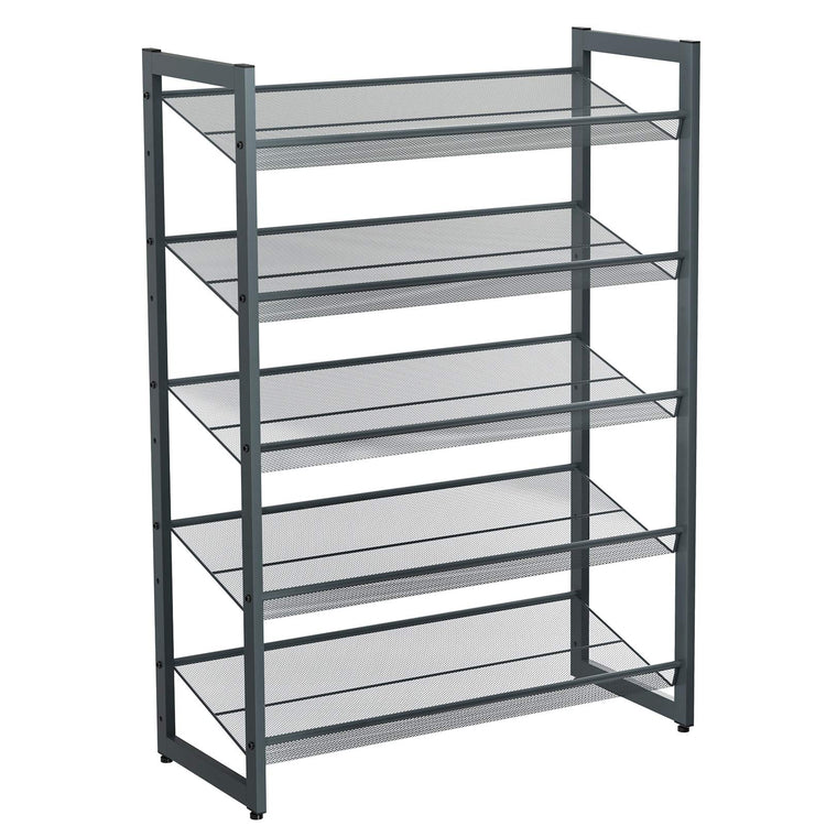 SONGMICS Shoe Rack, 5-Tier Stackable Shoe Storage Shelf, Metal Shoe Organiser with Adjustable Flat or Angled Shelves, 30.5 x 74 x 103.8 cm, Holds