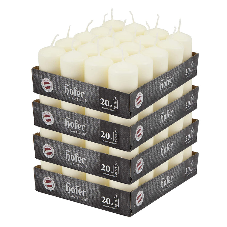 Hofer Ivory Pillar Candles - Set of 80 Decorative Small Candles - 4 x 7 cm - 11 Hours Long Burning - Unscented - Dripless - Smokeless - RAL Quality