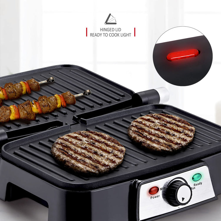 NETTA Panini Maker & Health Grill - Sandwich Toaster, Panini Press - 2 Slice Non-Stick Grill Plates Built-In Fat Tray - 1500W - Stainless Steel