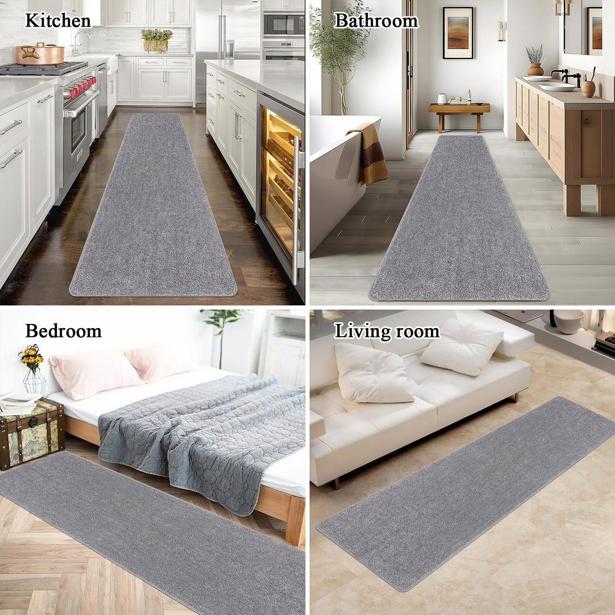 SHACOS Carpet Runners for Hallways Light Grey Non Slip 60x240cm Long Washable Kitchen Runner Mat Rubber Backing Hall Runners Long Corridor Rug for