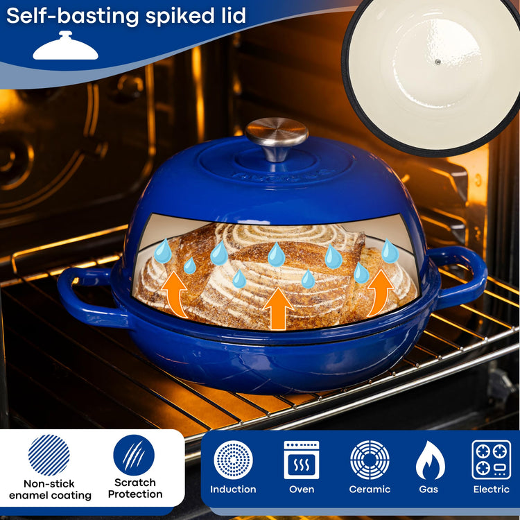 Enamelled Cast Iron Dutch Oven Pot Dutch Oven For Sourdough Bread Baking Cast Iron Bread Pot Dark Blue, 6 Quarts, 22cm by Nuovva