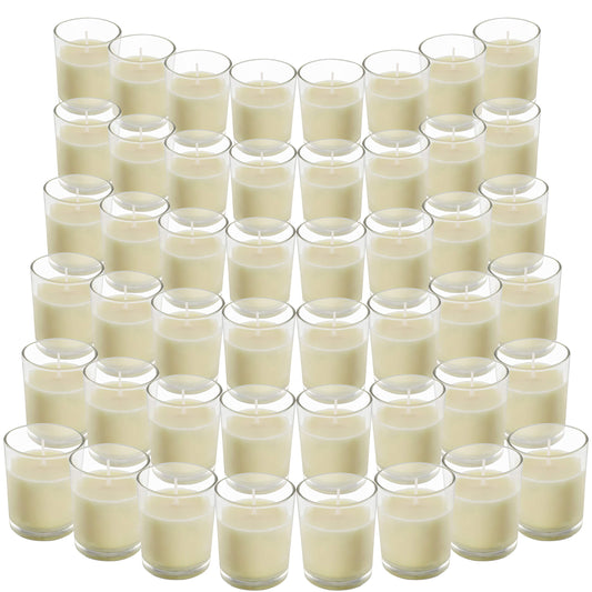 Belle Vous 48 Pack Unscented Clear Glass Filled Votive Candles - 12 Hour Burn Time - Clear Glass Holders with Hand Poured Warm White Wax Candles -