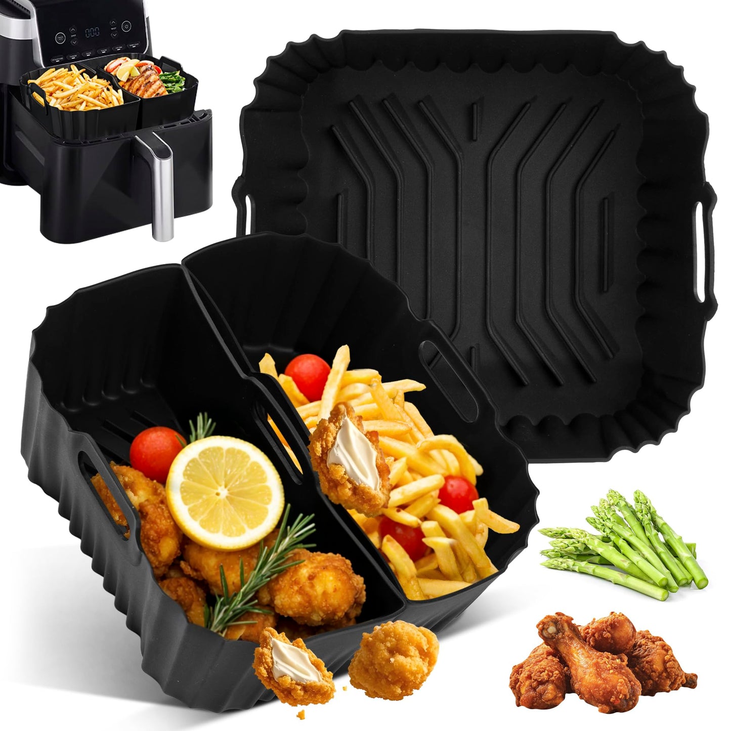 Pietuley 3Pcs Silicone Air Fryer Liners for Hot Air Fryer 19-23 cm, Airfryer Accessories for Tefal Easy Fry Max 5L, Ninja AF180UK Max Pro 6.2L,Russell