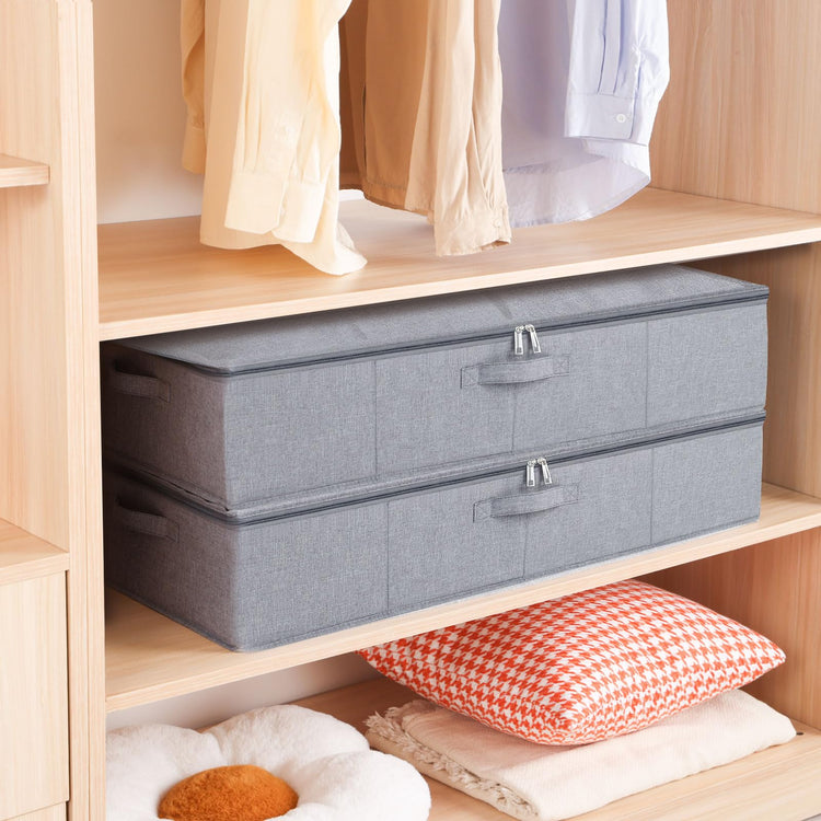 YheenLf 2-Pack Under Bed Clothes Storage Bgas with Lid, Foldable Wardrobe Organiser with Reinforced Handles for Blanket, Sheets, Clothing, Shoes,