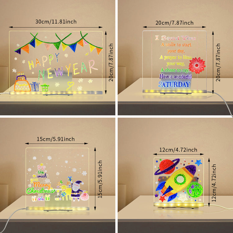 LED Acrylic Drawing Board DIY Erasable Luminous Writing Boards With Stand USB Plug Message Board With NightLight
