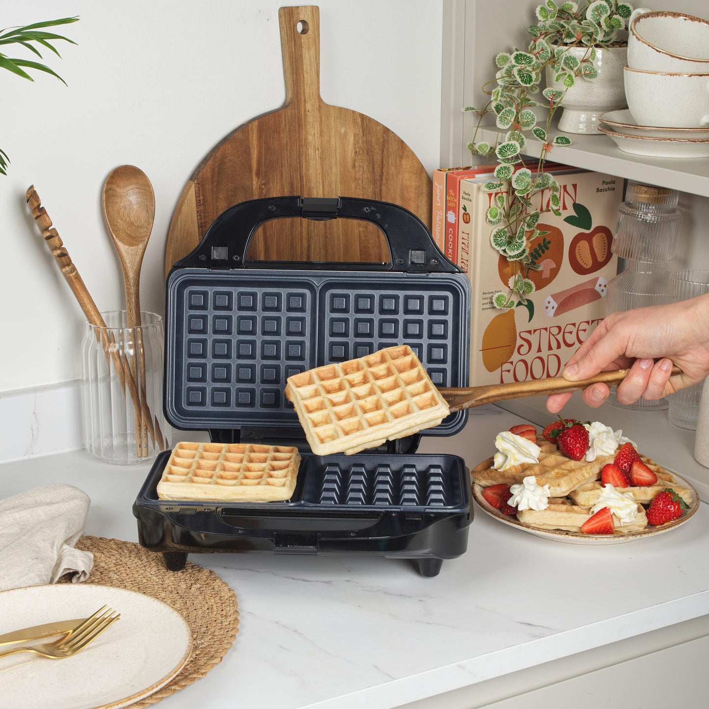 Salter EK2143 3-In-1 Snack Maker - Sandwich Toaster, Waffle Maker, Panini Press Grill, Includes Removable Extra Large Deep Fill Hot Plates, Non-Stick,