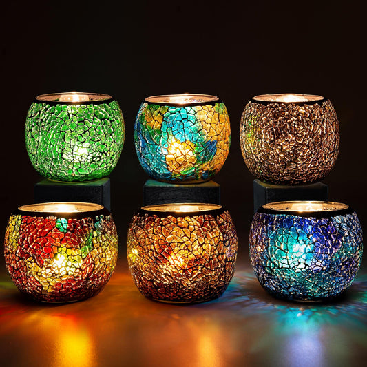 Larcenciel Mosaic Glass Candle Holder/Tea Light Holder/Vase/Pen Holder, Romantic Handmade Shattered Glass Tea Light Candle Shade/Potted Plants Bowl