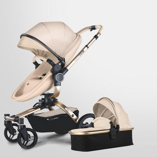 Luxury High-View Baby Stroller | 3-in-1 Pram with Sleeping Basket | Titanium Frame