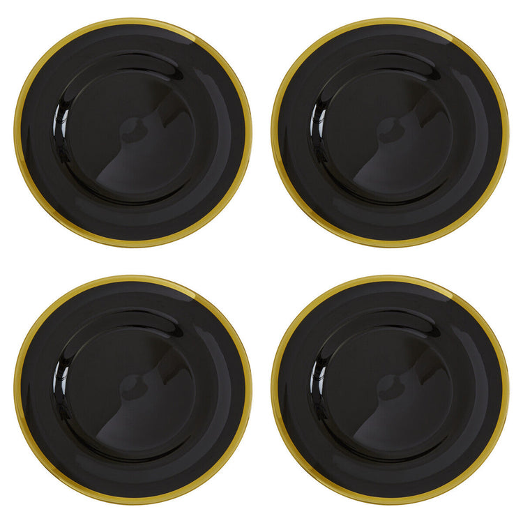 Set of Four Ida 33cm Dia Black Glass Charger Plates