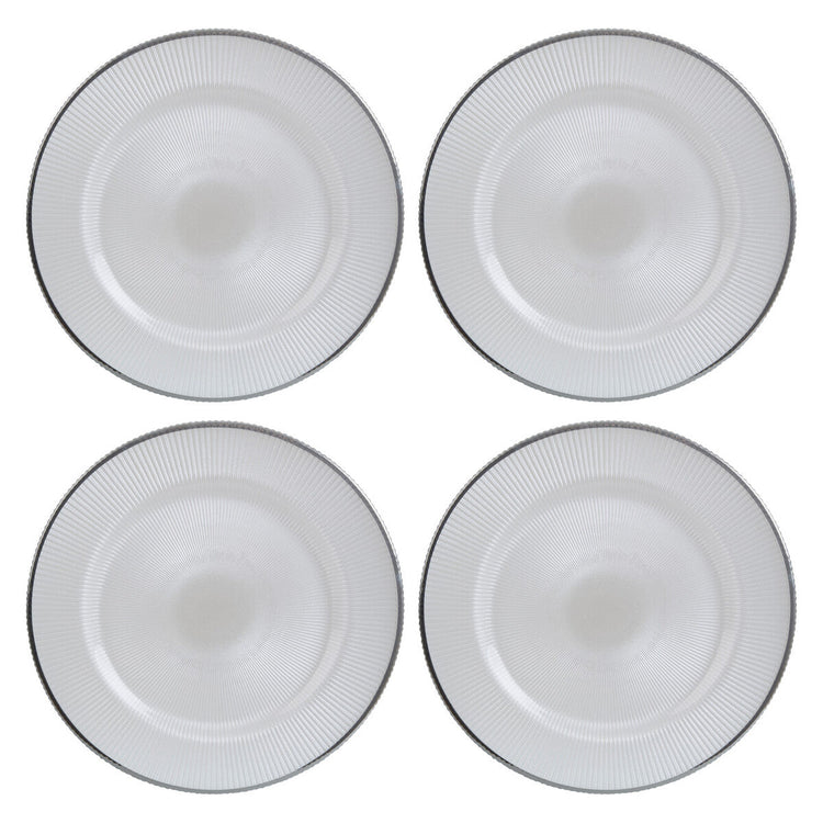 Set of Four 33cm Dia Embossed White Glass Charger Plates | Ida