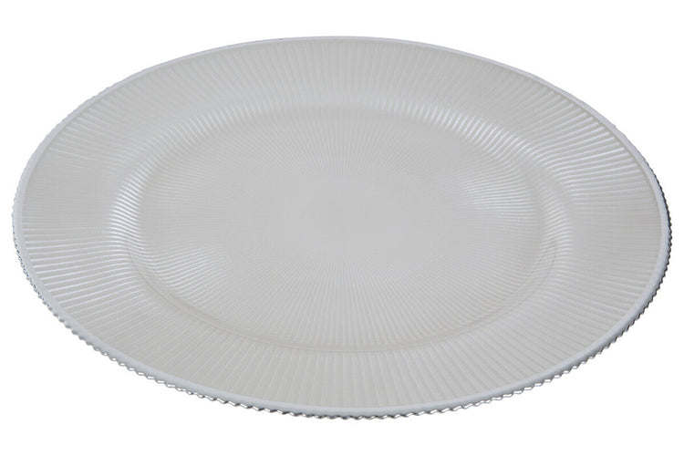 Set of Four 33cm Dia Embossed White Glass Charger Plates | Ida