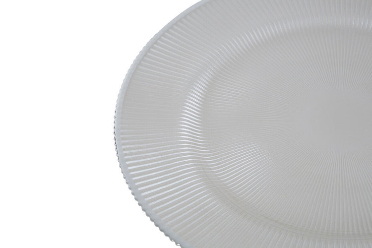 Set of Four 33cm Dia Embossed White Glass Charger Plates | Ida
