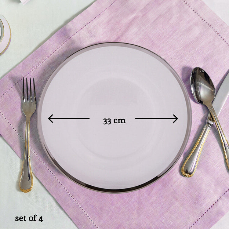 Set of Four 33cm Dia Plain Charger Plates with Silver Rims | Ida