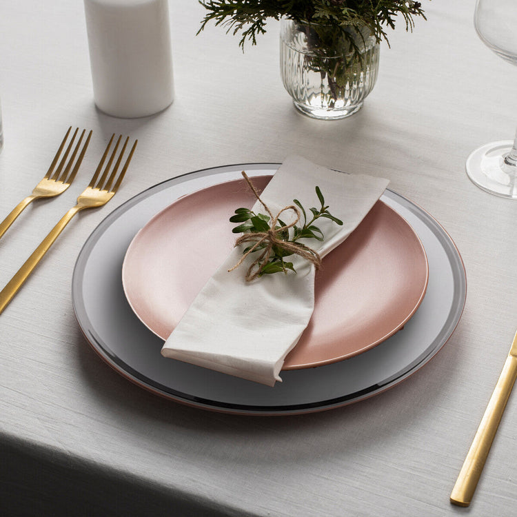 Set of Four 33cm Dia Plain Charger Plates with Silver Rims | Ida