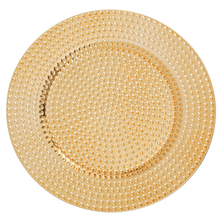 Set of Four 33cm Gold Finish Hammered Charger Plates | Dia