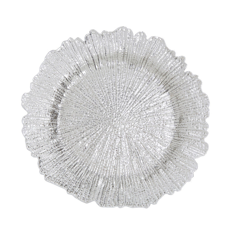 Set of Four 33cm Silver Finish Reef Charger Plates | Dia