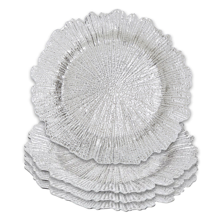 Set of Four 33cm Silver Finish Reef Charger Plates | Dia