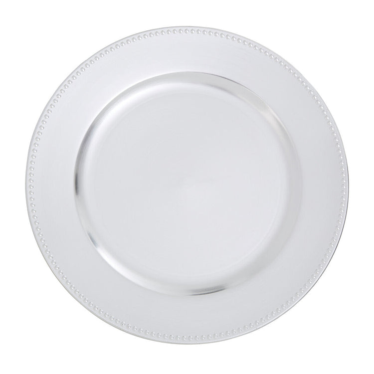 Set of Four 33cm Silver Finish Dotted Charger Plates | Dia