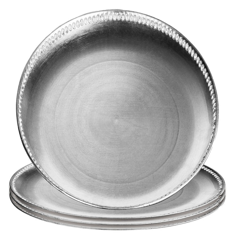Set of Four 33cm Dia Radiance Silver Decorative Chargers | Radiance