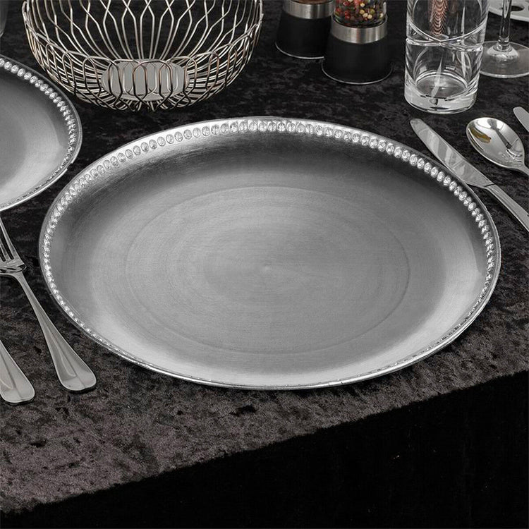 Set of Four 33cm Dia Radiance Silver Decorative Chargers | Radiance