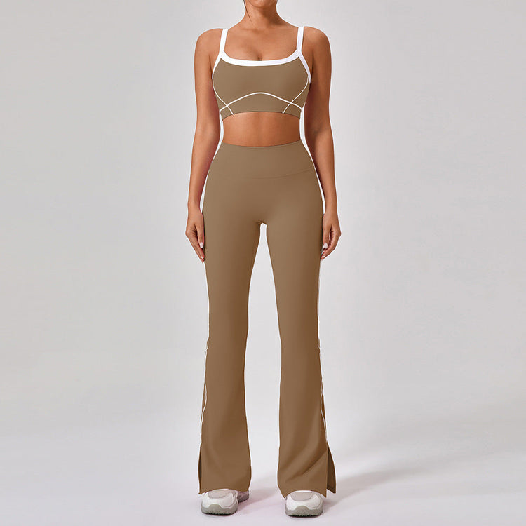 Outdoor Sports Yoga Suits Women's Spaghetti Strap Contrast Color Fitness Set Outfits