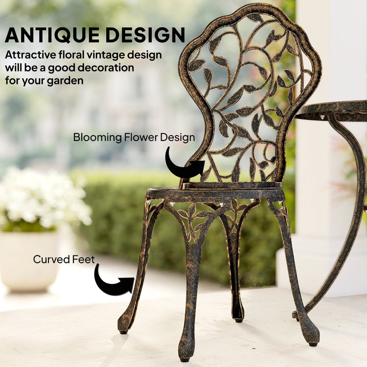 Outsunny 3 Pcs Aluminium Bistro Set Garden Furniture Dining Table Chairs Outdoor Seat Patio Seater Brown