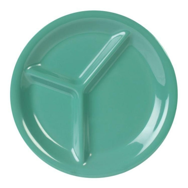 3 Compartment Green Melamine Plates - Pack Of 12