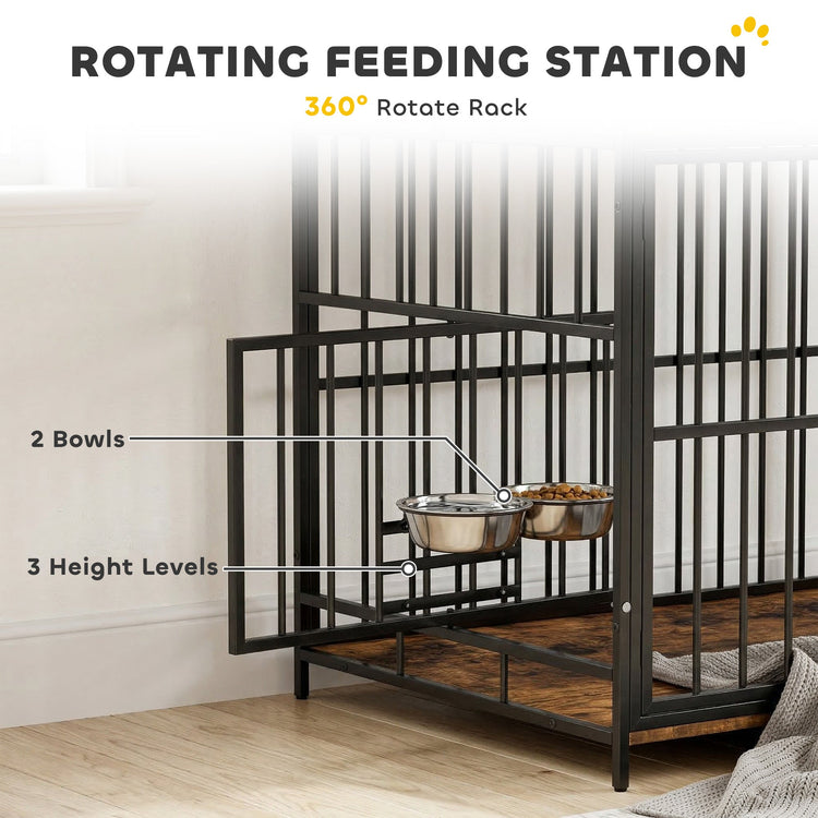 PawHut Dog Crate Furniture, Dog Cage with Rotatable Feeding Station and Storage Shelves, End Side Table Indoor Pet Kenne