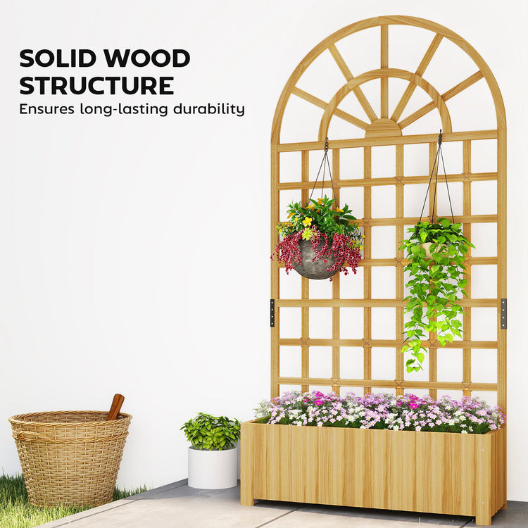 Outsunny Wooden Raised Planter with Trellis, Raised Bed for Garden with Lattice and Drainage Holes for Climbing Plants
