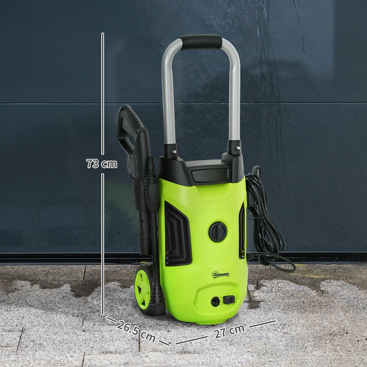 Outsunny 1800W High Pressure Washer, 150 Bar Pressure, 420 L/h Flow, Portable Electric Power Washer Jet Wash Cleaner with Adjustable Nozzle, 6M Hose, Steel Handle for Home Patio Car Driveway, Green