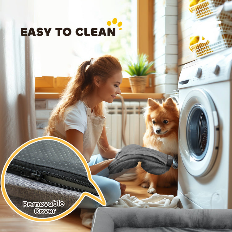 PawHut Dog Sofa Bed, Washable Pet Bed with Removable Cover and Non-Slip Bottom for Small, Medium and Large Dogs, Grey