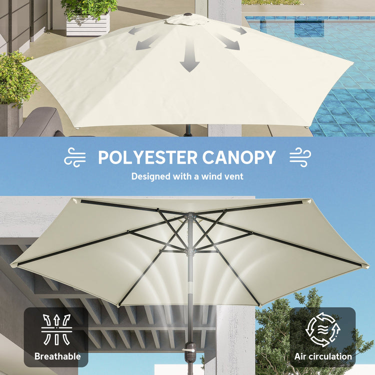 Outsunny 2.6 m Garden Parasol Umbrella with Aluminium Pole, Outdoor Patio Umbrella with Tilt and Crank, Vent, Cream White