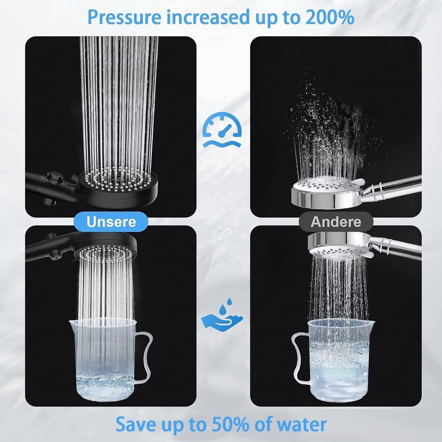 High Pressure Shower Head 5 Modes Chrome Handset with Hose Bathroom Accessories