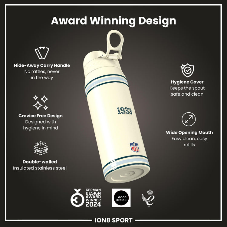 NFL x ION8 Insulated Steel Water Bottle, NFL Eagles, 750ml (24oz)