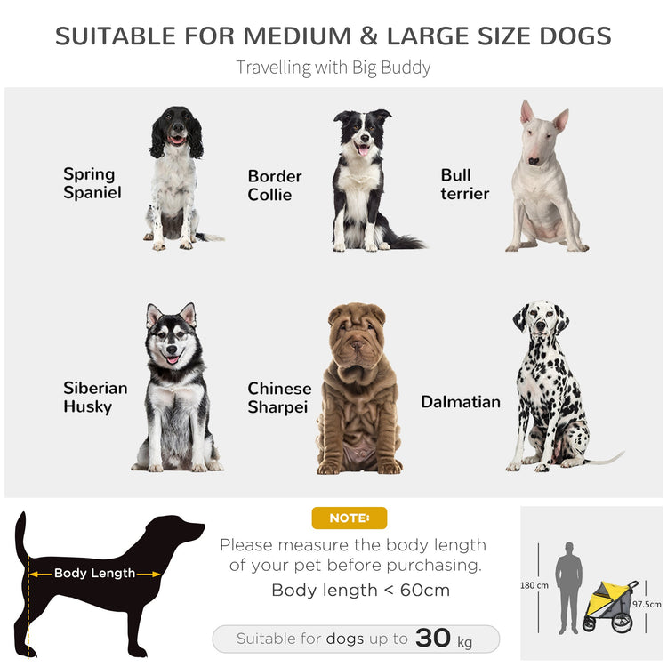 PawHut Foldable Pet Stroller, with Washable Cushion, Storage Bags, Safety Leash, for Medium, Large Dogs, Cats - Yellow