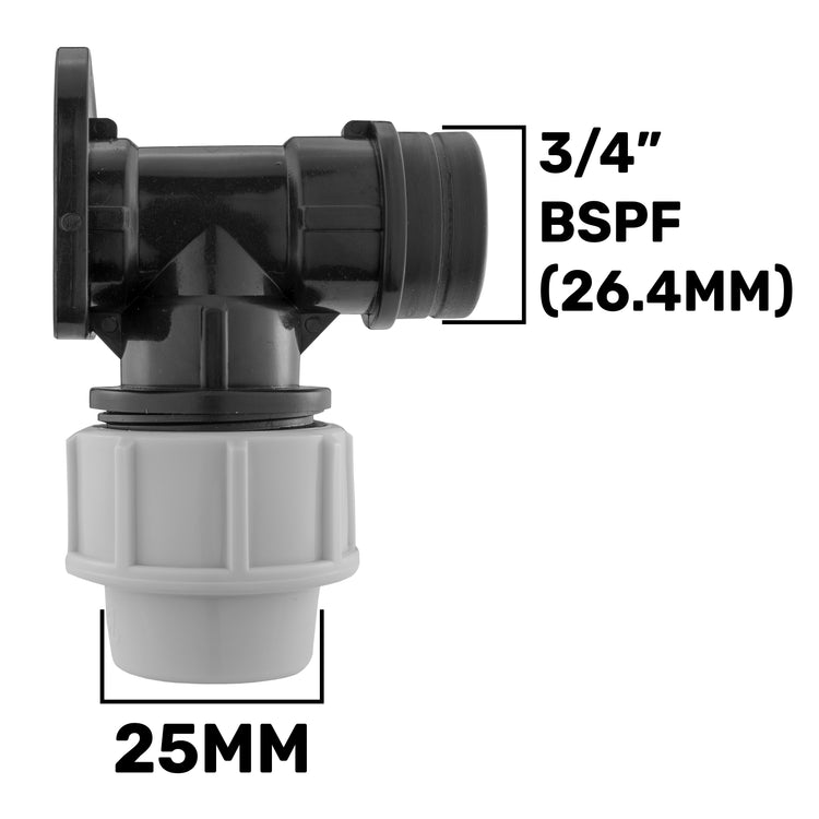 Wall Flange Kit 25mm MDPE - Brass Garden Tap 3/4" Barb