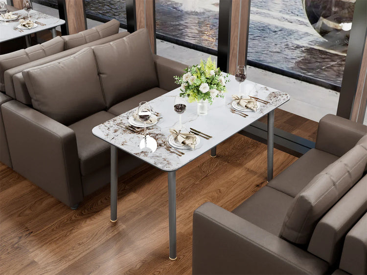 Ink Texture Sintered Stone & Glass Top Kitchen Dining Table No Chairs Rectangle Slate Dinner Table for Restaurant Cafe 1.4/1.6M