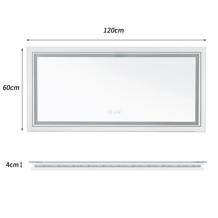 Jumbo-Large Illuminated LED Bathroom Mirror, Front and Backlit Lights, Wall Mounted, Touch Anti-fog Vanity Mirror