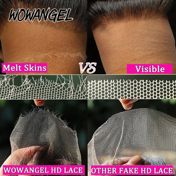 Wow Angel 250% 13x6 HD Full Lace Frontal Wigs Large Lace Size Straight 34in Remy Human Hair Wigs Pre Plucked Brazilian Hair