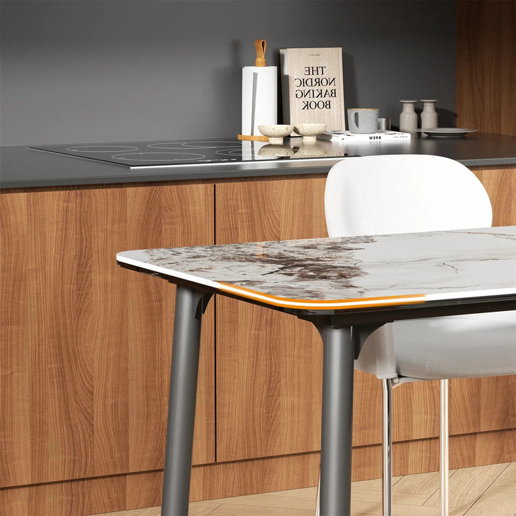 Ink Texture Sintered Stone & Glass Top Kitchen Dining Table No Chairs Rectangle Slate Dinner Table for Restaurant Cafe 1.4/1.6M