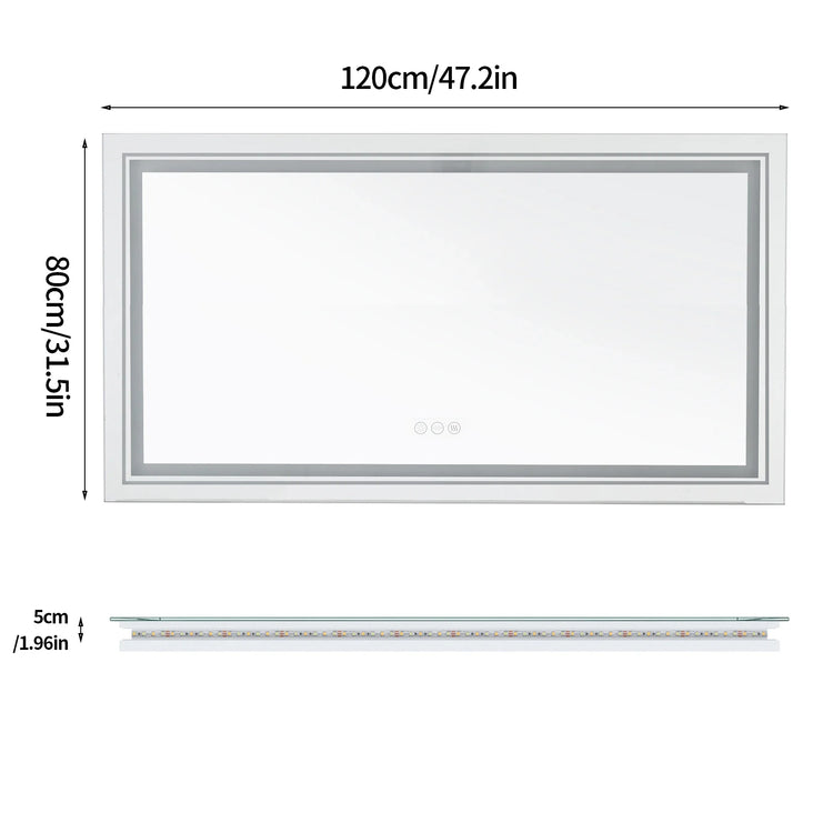 Jumbo-Large Illuminated LED Bathroom Mirror, Front and Backlit Lights, Wall Mounted, Touch Anti-fog Vanity Mirror