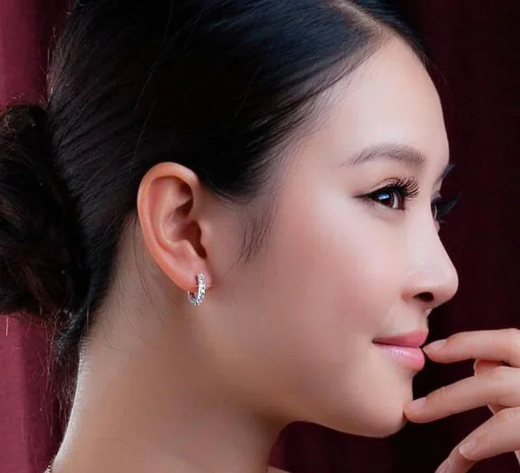High-quality 925 Sterling Silver Earrings luxury 10mm Circle Zircon Hoop Earring for Grils Woman Wedding party Jewelry Gifts