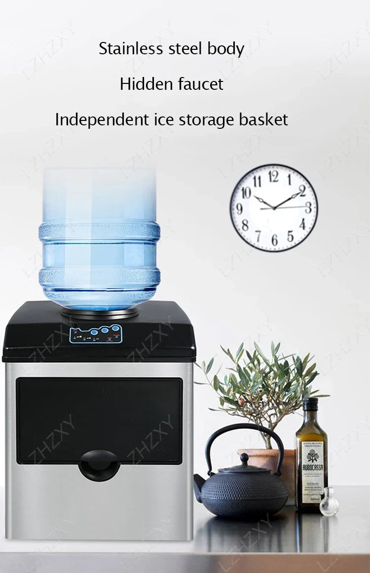 Commercial Ice Machine 25KG Desktop Multifunctional Bucket of Water Automatic Ice Machine Bullet-shaped Round Ice Home Appliance