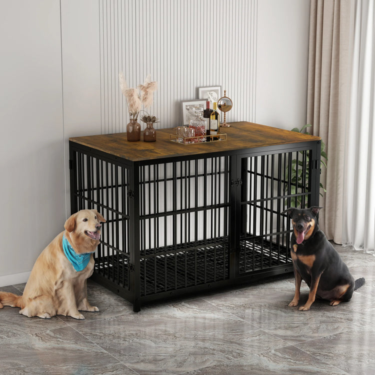 Furniture Style Dog Cage XXL Wooden Pet Kennel End Side Table with Tray and 3 Doors for Medium to Large Dogs