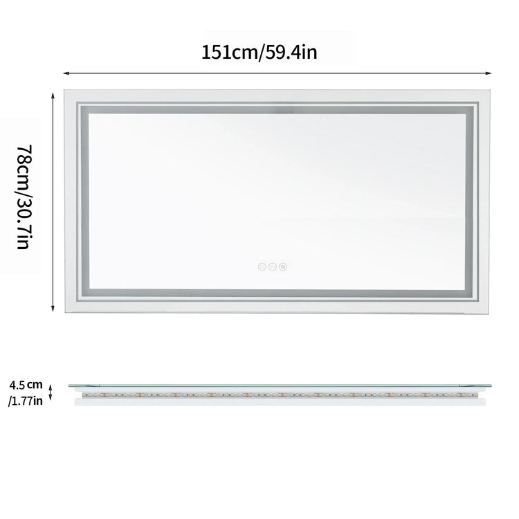 Jumbo-Large Illuminated LED Bathroom Mirror, Front and Backlit Lights, Wall Mounted, Touch Anti-fog Vanity Mirror