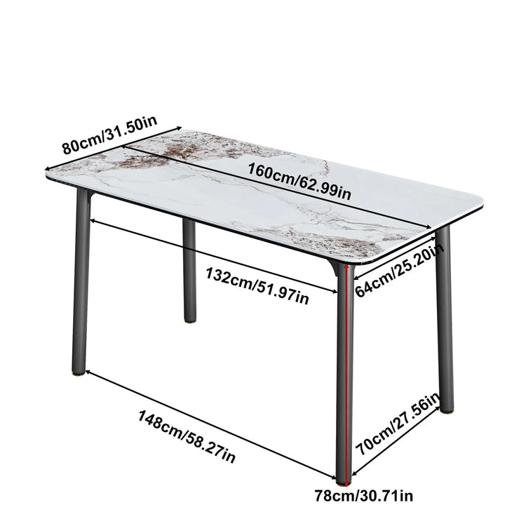 Ink Texture Sintered Stone & Glass Top Kitchen Dining Table No Chairs Rectangle Slate Dinner Table for Restaurant Cafe 1.4/1.6M